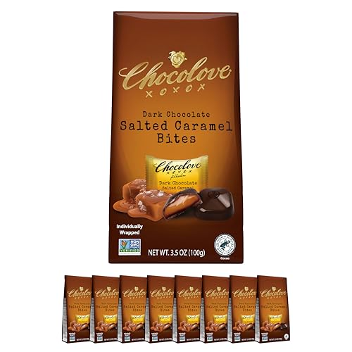Chocolove Salted Caramel Chocolate Bites | 55% Cocoa | Silky Caramel with a Hint of Salt | Made with Premium Chocolate | Non-GMO, & Gluten-Free, 3.5 oz Pack (8 Pack)