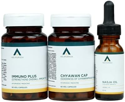 Sugar-Free Immunity Kit With Chyawancap (Sugar Free Fat Free Chyawanprash Capsules) 60 Vegan Capsules | Immuno Plus 60 Vegan Capsules | Nasja Nasal Oil 30 ml For All Age Group Pack Of 3
