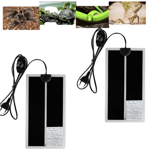 FIPASEN Tapetes Térmicos para Terrarios, 2 Piezas Manta Calefactora para Reptiles con Temperatura Ajustable para Serpientes Lagartos Geckos Arañas - Almohadilla Térmica para Reptiles (7W: 28x15CM)