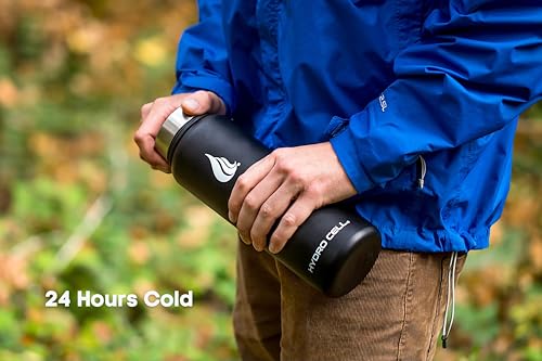 Image of HYDRO CELL Stainless Steel Insulated Water Bottle with Straw - For Cold & Hot Drinks - Metal Vacuum Flask with Screw Cap and Modern Leakproof Sport Thermos for Adults (Black 40oz)