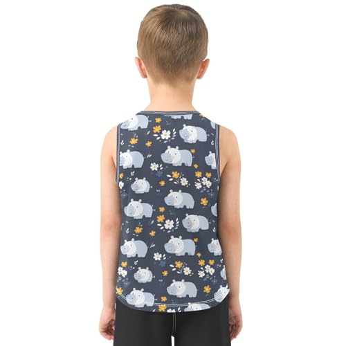 Boys Tank Top Shirts Hippo Cartoon Animal Flower Sleeveless T-Shirts Crew Neck for Kids Clothing Children3