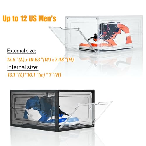 Attelite X-Large Clear Shoe Boxes Stackable Plastic Shoe Organizer ,Thicken & Sturdy Shoe Storage Box with Magnetic Door, Drop Front Shoe Box For Display Sneakers( 9 Pack, Clear White) by Attelite - Image 6