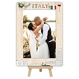 Italy Travel Picture Frame, 4x6 Italy Themed Wooden Frame with Easel Stand for Home Decor Tabletop Display, Vacation Honeymoon Gifts for Friends Couples - D01