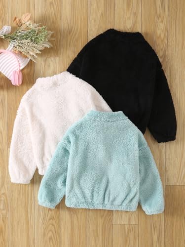 Image of Girls Sweatshirts Quarter-zip Sherpa Fleece Pullover Fuzzy Jacket | 3 Pack,Long Sleeve Half Zip Up Clothes,Soft Cozy Outerwear,Warm Fall Winter Clothing,Cute Kangaroo Pocket,Kids Teen 3-14Y