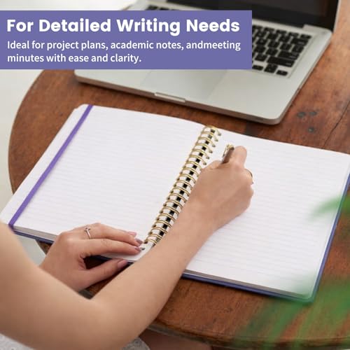 Image of Spiral Notebook - 8.5 x 10.98 Inch Large Hard Cover Notebook with Elastic Band & Pocket, 180 Pages, Lay Flat Wirebound Journal for Work, School, Planning & Note Taking Violet