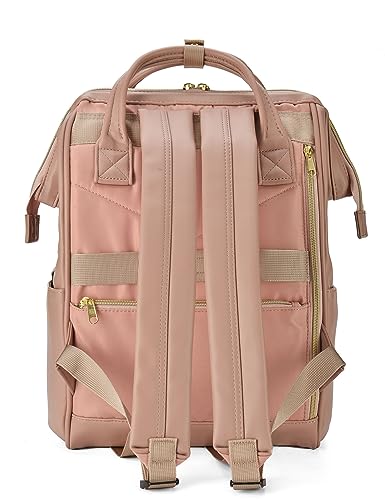 Kah&Kee Leather Backpack for Women and Men 15-inch Laptop Bag | Teacher Professional, Diaper Bag Backpack, Ideal for Work, School, Nurse, College & Travel (Tan Pink II, Medium)3
