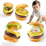UTOPLIKEY Baby Press and Go Cars for Toddlers 6-12 Months, 4PCS Burger Push Vehicle with Peekaboo Mode for Infant Early Development Fidget Toy