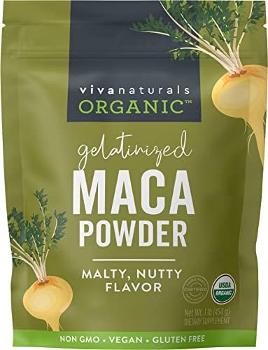 Viva Naturals Organic Maca Powder - Gelatinized Maca Powder Organic, Pervuian Superfood Traditionally Used for Energy, Certified Organic, Gluten-Free & Non-GMO, 1 lb Bag