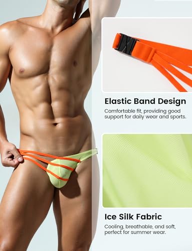 Panegy Men's Crisscross Straps Thongs Novelty Soft Color-Block G-Strings Low Waist Side Buckles Underwear3