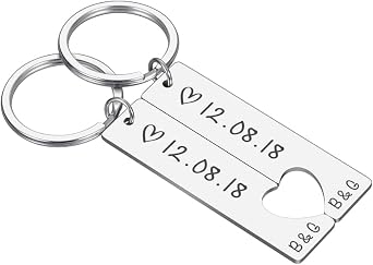 Personalized Couple Keychain for Him Boyfriend Men Women Engraved Date Valentines Day Gift
