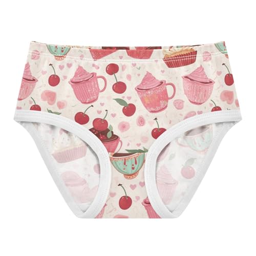 Wusikd Cupcakes Teacups Girls' Underwear Cotton Cherries Hearts Girls Briefs Soft Toddler Underwear 2T
