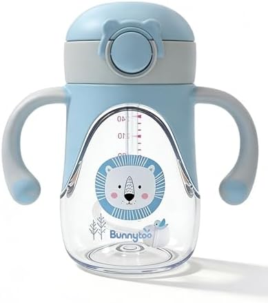 Bunnytoo Baby Sippy Cup with Weighted Straw for Infants 6-12 Months, 8oz Toddler Drinking with Handles, BPA-Free, Transition Trainer for 1+ Year Old (Blue)