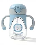 Bunnytoo Baby Sippy Cup with Weighted Straw for Infants 6-12 Months, 8oz Toddler Drinking with Handles, BPA-Free, Transition Trainer for 1+ Year Old (Blue)