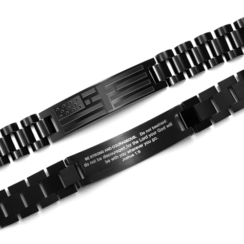 FEEL STYLE American Flag Cross Bible Verse Bracelet for Men - Adjustable Stainless Steel Watch Link Band with Scripture Engraving - Patriotic Christian Bracelet Graduation Gift Jewelry2