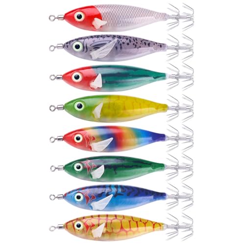 Leurres de pêche crevettes et calamars lot de 8 pour éviter les bredouilles
