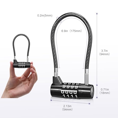 Cadenas en acier étanche 17 cm de long avec code à 4 chiffres réinitialisable