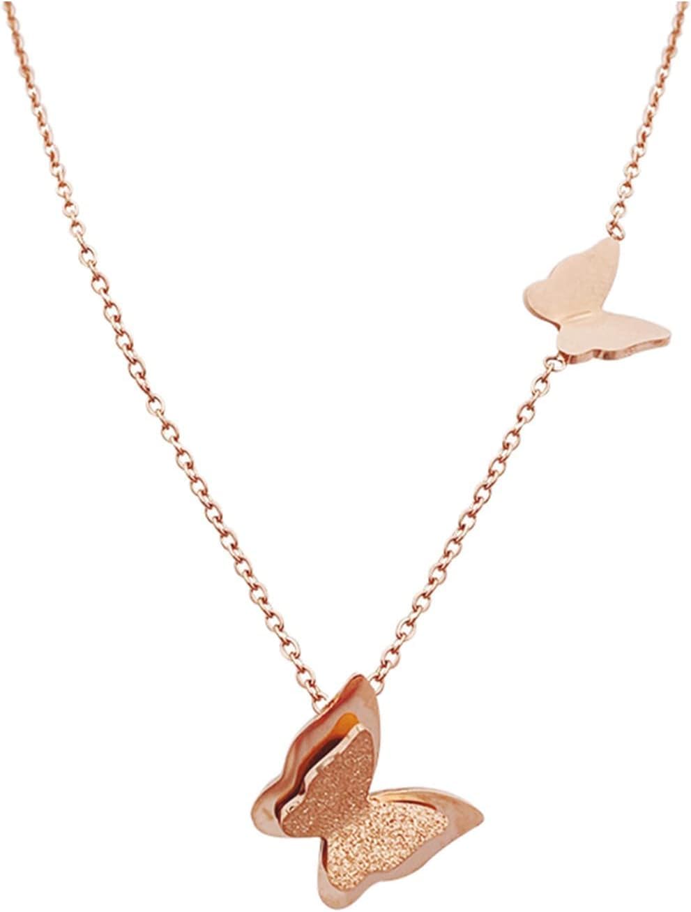 Arej Enterprises Charming Forest Series Double Butterfly Design Silver Plated Stainless Steel Charm Necklace for Women Rose Gold (B0DF6KX9GM) Amazon Price History, Amazon Price Tracker