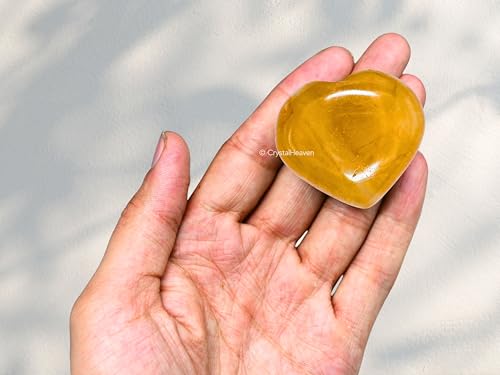 Image of Crystal Heaven Certified Citrine Heart Palm Pebbles Stones For Anxiety Stress Relief Massage-Aaa Grade Original Healing Gemstone Agate Heart Palm Stone For Yoga Meditation Spiritual