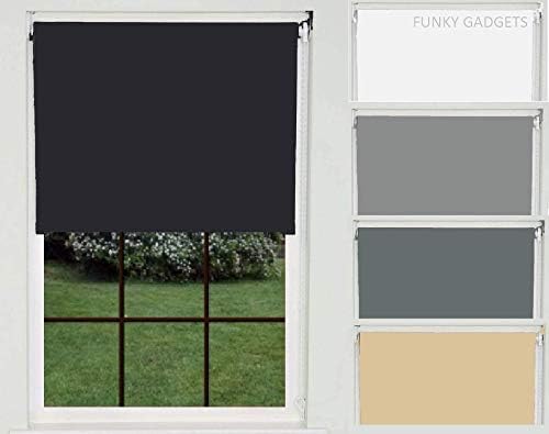 Funky Gadgets PVC Venetian, PVC Wood Grain Effect, PVC Embossed, PVC Faux Wood, Thermal Blackout Roller blind/blinds Window Treatment (75 x 150 cm, PVC Plain, Black)