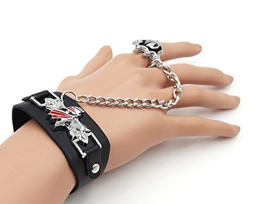 Qiroseonly Jewelry Unique Punk Anime Series Wrist Belt Buckle Style Black Pu Leather Cuff Bangle Bracelet Alloy Unisex Bracelet With Ring Cosplay Wristband And Rings (Black5) #TOP2