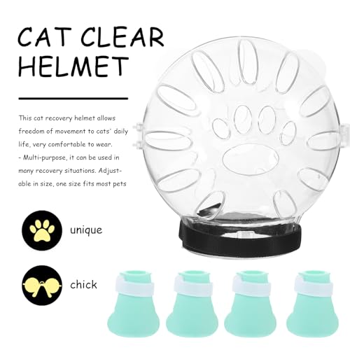 Mipcase Katzenhelm Nach Operation Mit Klauenschutz Transparent Atmungsaktive Kätzchenhaube Für Schutz Und Heilung Katzenkopfhaube