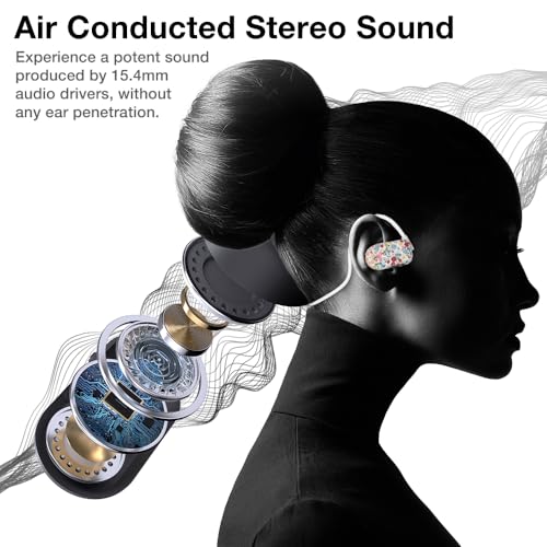 Image of Purity Air Open Ear Headphones - True Air Conduction Wireless Bluetooth Open Ear Earbuds with Dual Mic for iPhone /Android - Secured Long Wearing Comfort, Sports Sweat Resistant (Solstice Bloom)
