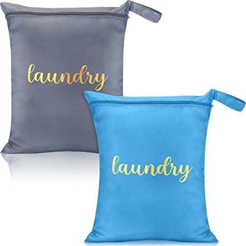 2 Pieces Travel Laundry Bags Waterproof Wet Bag Washable Dirty Clothes Bag Reusable Large Wet Dry Bag For Traveling Gym Laundry Swimsuit Wet Clothes Workout Diaper Bag, 17 X 22 Inches (Blue, Gray) #TOP10