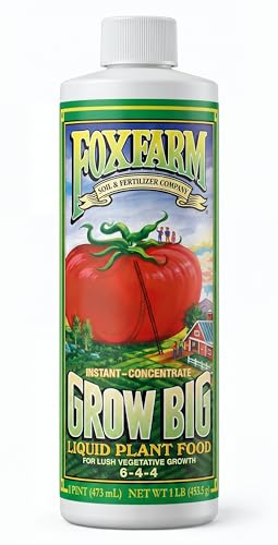 FoxFarm Grow Big Liquid Plant Food - 6-4-4 House Plant Fertilizer for Lush Vegetative Growth, Fast Nutrient Uptake for Roses, Tomatoes & Veggies - Pint Size Concentrate