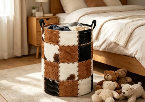 Image of Baby Laundry Hamper kids laundry Basket Waterproof Laundry Bag for Bedroom Clothes Organizer Room Decor(Cow Print)
