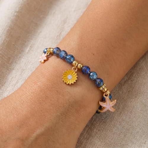 Bracelet perles de cristal bleu extensible fini les fermoirs difficiles à mettre
