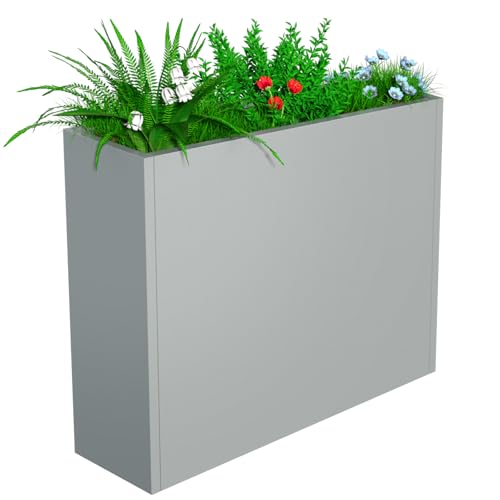 Metal Planter for Outdoor, 38″ L x 10″ W x 30″ H Large Rectangular Planter Box with Drainage & Adjustable Shelf, All-Weather Modern Durable Decor for Patio, Garden, Balcony (Gray)