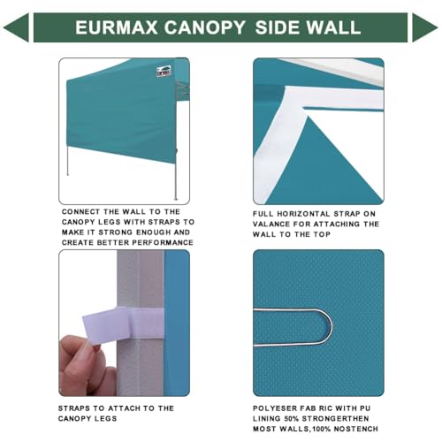 Image of Eurmax USA 10x4.8 Pop Up Canopy SunWall-UV Protection for Tents,Blocks Sunlight&Wind,Water Resistant Side Wall Only,Easy Hook & Loop Installation,Fit for 10FT Straight Leg Shelters&Gazebo,Turquoise
