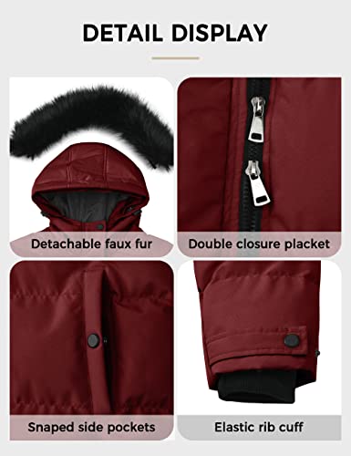 Soularge Women's Plus Size Windproof Insulated Outerwear with Detachable Faux Fur (Red, 2X) — view 4