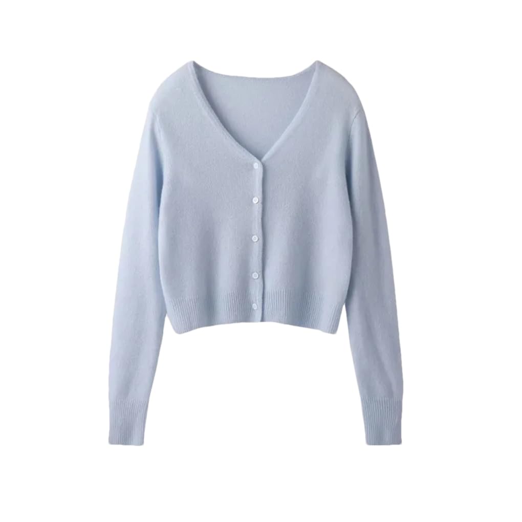 Cárdigan de cachemira para mujer, color liso, de punto, ajustado, manga larga, cuello en V