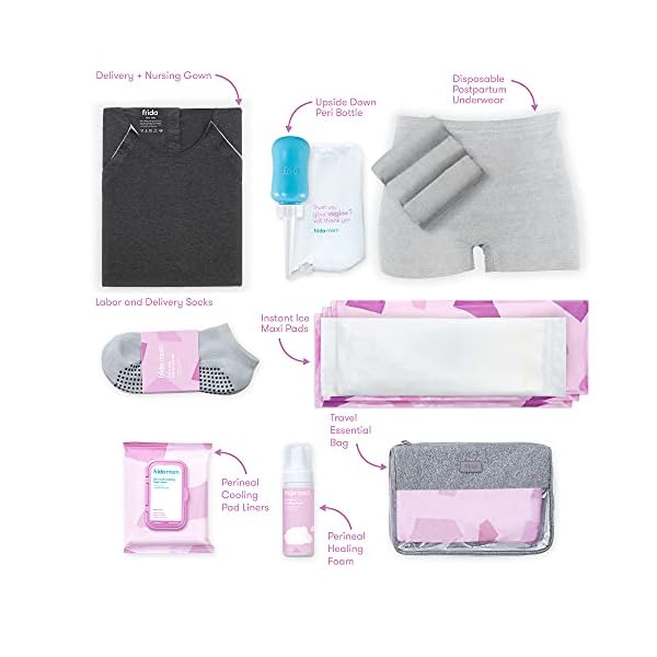 FridaBaby Krankenhausverpackungsset für Arbeit, Entbindung, nach der Geburt | Stillkleid, Socken, Peri-Flasche, Einwegunterwäsche, (15-teiliges Geschenkset) – Bild 4