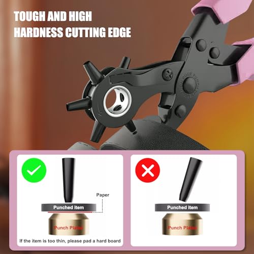 Image of Leather Hole Punch Set, Diyife Revolving Punch Plier Kit, Multi Sized for Belt, Watch Band, Shoes, Crafting, Saddles, Handbag Straps, Fabric or DIY, Pink