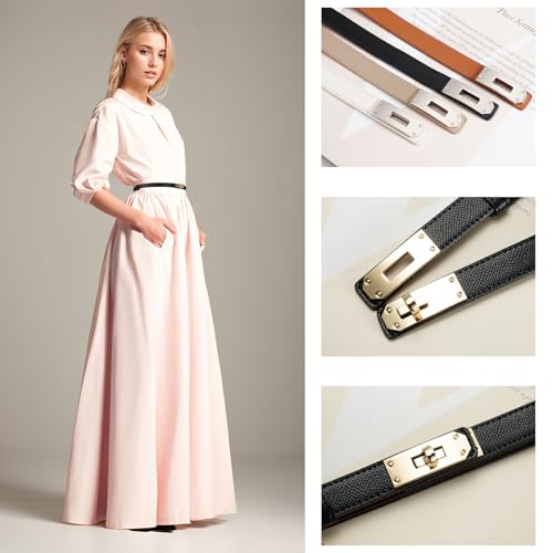 Women's Skinny Genuine Leather Belt Adjustable Turn-Lock Buckle4