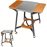 GFTIME Grillwagen mit Edelstahl-Arbeitsplatte, BBQ Wagen mit 2 klappbaren Seitenablagen, Gasflaschenhalterung und Rollen, mobiler Outdoor Küchenwagen für Grill, Pizzaofen und Garten