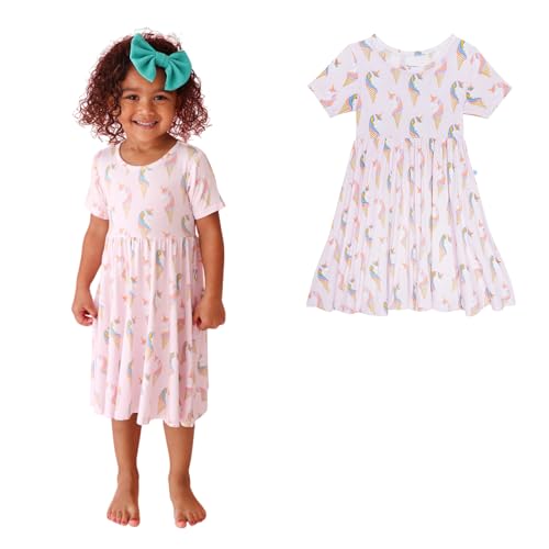 Posh Peanut Girls Dresses – Soft Toddler Twirl Dress Made with Viscose from Bamboo – Fall, Spring, Summer Dresses for Girls (2 Years) Unicorn Ice Cream