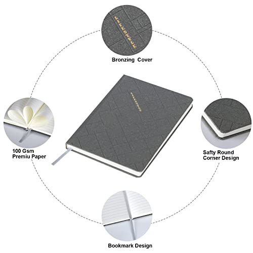 Offistar Hardcover Executive Journals, Lined Notebooks 5.7'' X 8.3'' A5-160 Pages 100Gsm Thick Paper Lay Flat Journals For Work Office Writing Gift For Men Women, 2 Pack, Coffee+Grey #TOP2