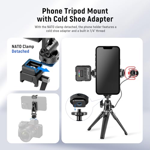 Neewer Metal Phone Tripod Mount with Cold Shoe Mount NATO Clamp Compatible with DJI RS4 RS3 Pro RS2 RSC2 Gimbal Stabilizer - Image 3