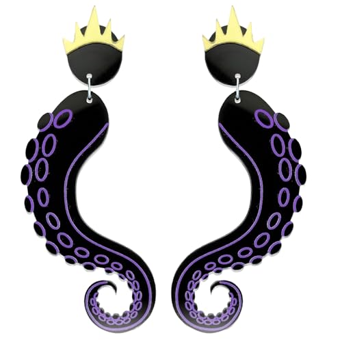 Purple Octopus Tentacle Earrings for Women Acrylic Witch Jewelry for Halloween Costume Accessory