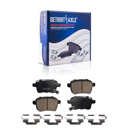 Image of Detroit Axle - Rear Brake Kit for 2014-2020 Fiat 500L, Disc Brake Rotors | 2015 2016 2017 2018 2019 Ceramic Brake Pads with Hardware Replacement 10.39 inch inch Rotors