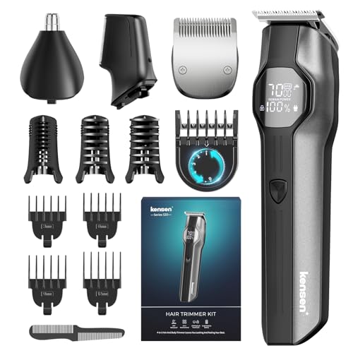 Kensen Maquina de Cortar Pelo Hombre, Recortadora de Barba 4 en 1 con Pantalla LED, IPX7 Impermeable Cortapelos Hombre profesional para Corporal Nariz Orejas, 8 Peines Guía, 210 mins Uso