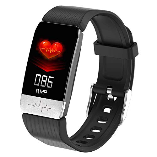 Fitness Tracker, Smart Watch, Körpertemperatur/Herzfrequenz/Blutdruckmessgerät / IP67 wasserdicht - für Männer Damenuhr,Schwarz