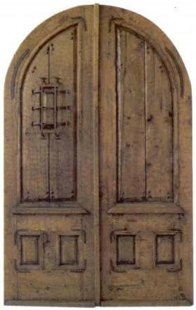 Traditional Authentic Mexican Cedar Double Door 7 (Round Top) with Hinges, Handle and Jamb