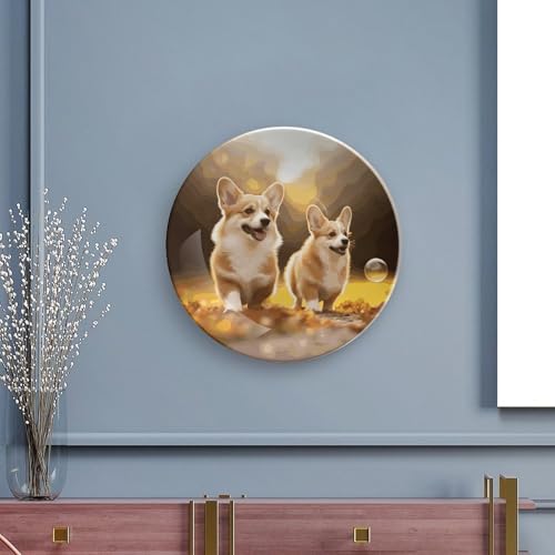 Plato decorativo de porcelana con diseño de perro Corgi miniatura 5
