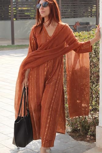 Image of ANNI Designer Women's Rayon Viscose Printed Straight Kurta with Pant and Dupatta Set | Elegant Ethnic Kurta Pant Dupatta Outfit for Women | Office Festive Casual Wear