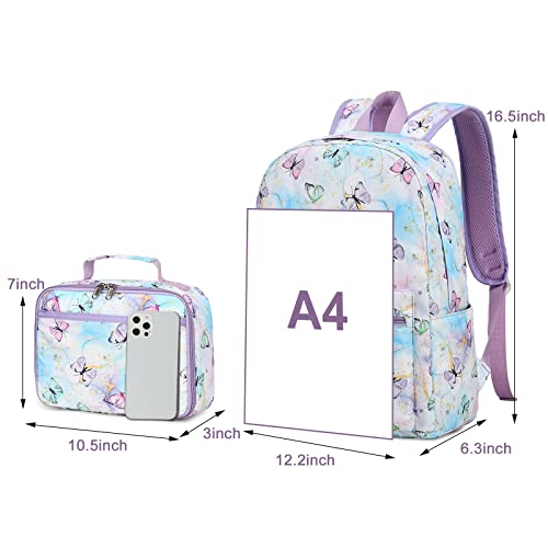 Kids Backpack For Girls Butterfly Preschool Bookbag With Lunch Box Kindergarten School Bag Set For Young Elementary Students (Purple) #TOP5