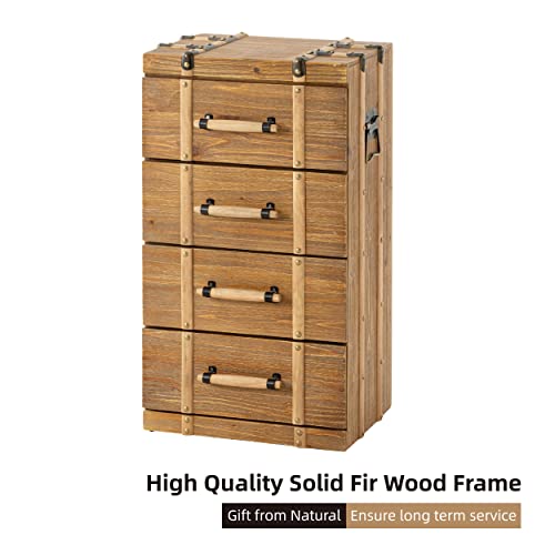 Cozayh 4-Drawer Mid Century Nightstand Set Of 2, Distressed Solid Wood End Table Vintage Side Table For Living Room, Bedroom, Fully Assembled, Retro Brown #TOP4